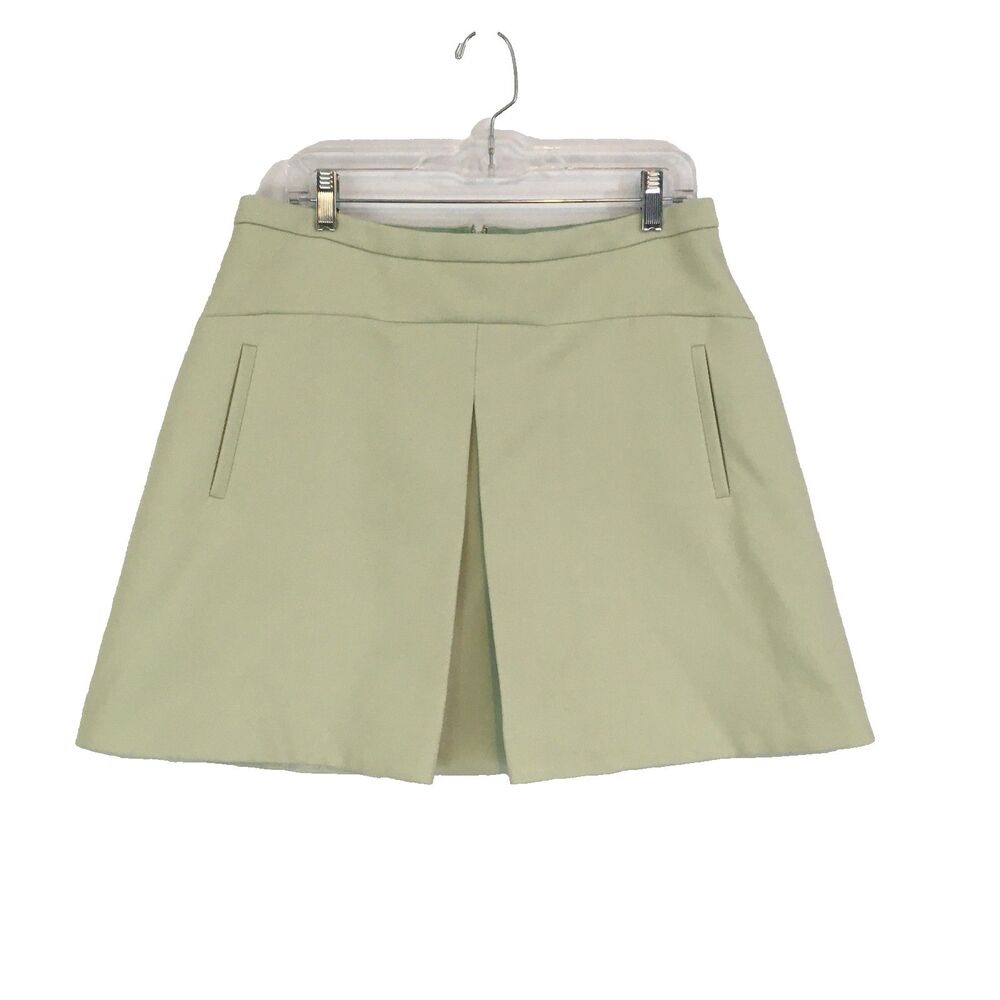 J Crew Mint Green Structured A-Line Mini Skirt, Front Pleat,‎ sz 14, 35 Waist